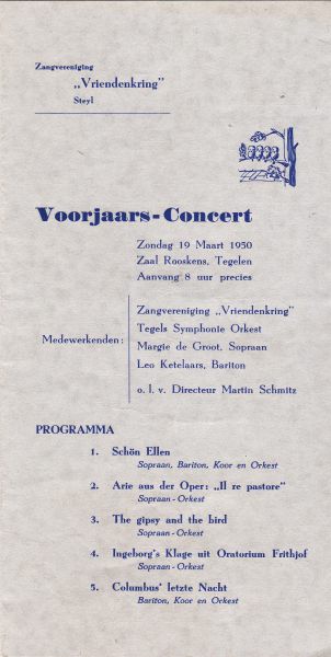 1950 voorjaarsconcert  zangver vriendenkring en Tegels ssymphonieorkest  in zaal Rooskens 1950 voorjaarsconcert  zangver vriendenkring en Tegels ssymphonieorkest  in zaal Rooskens
